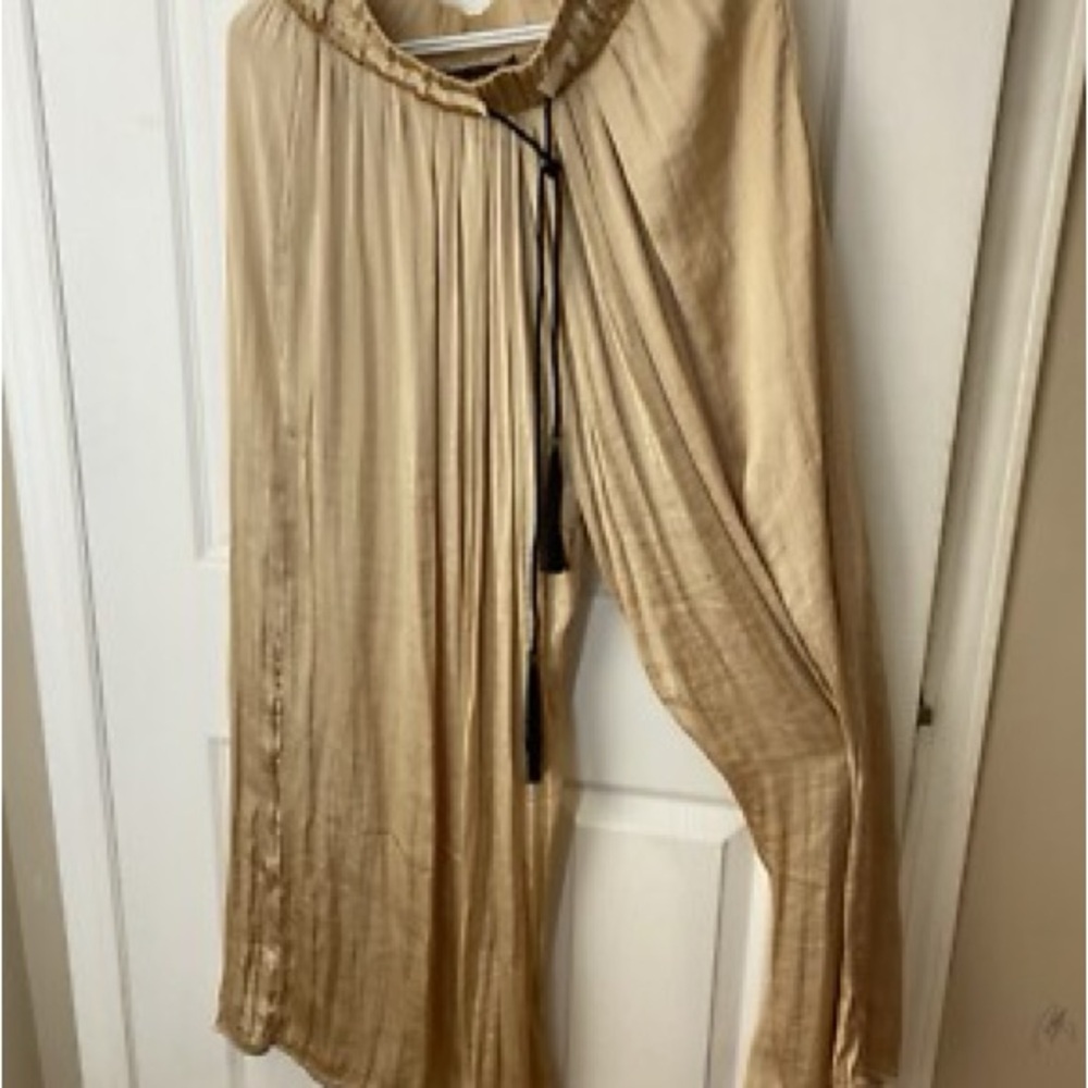 Zara Wide-Leg Satin Pants in Metallic Gold